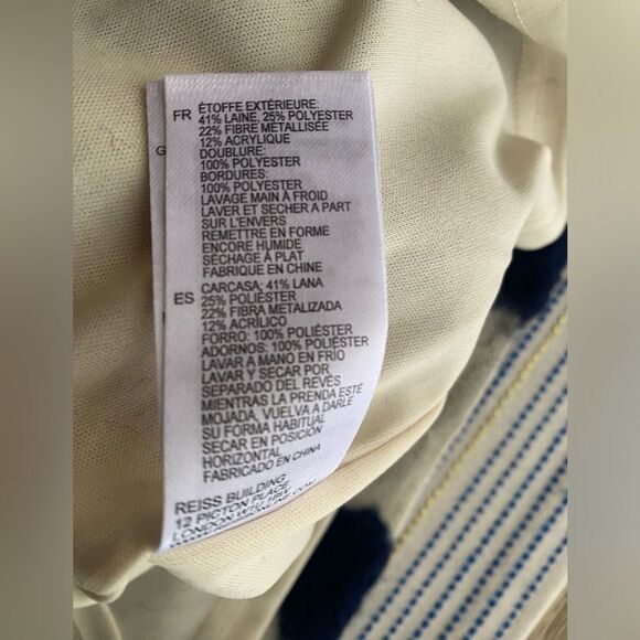 Reiss  Mini Dress Leila Size 6 Wool blended Navy & Cream Gold Floral - Picture 14 of 16